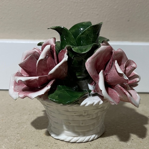 Vintage Lanzarin Handmade Italy Sculpted Roses Basket Candleholder Beautiful! - Picture 3 of 11